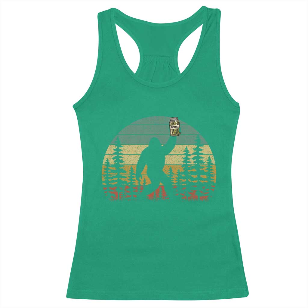 Funny Bigfoot Pickles Lover Racerback Tank Top Retro Sasquatch Cucumber Food Lover