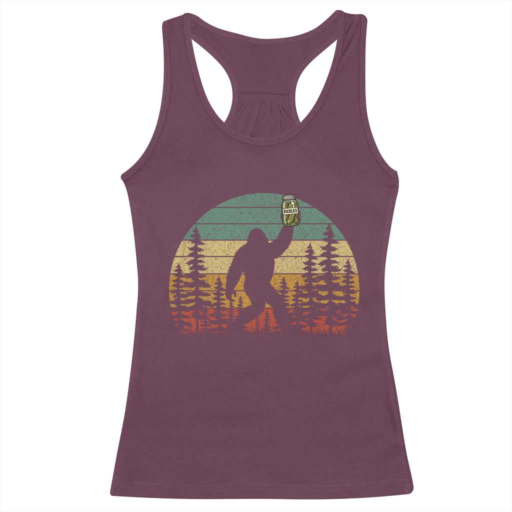 Funny Bigfoot Pickles Lover Racerback Tank Top Retro Sasquatch Cucumber Food Lover