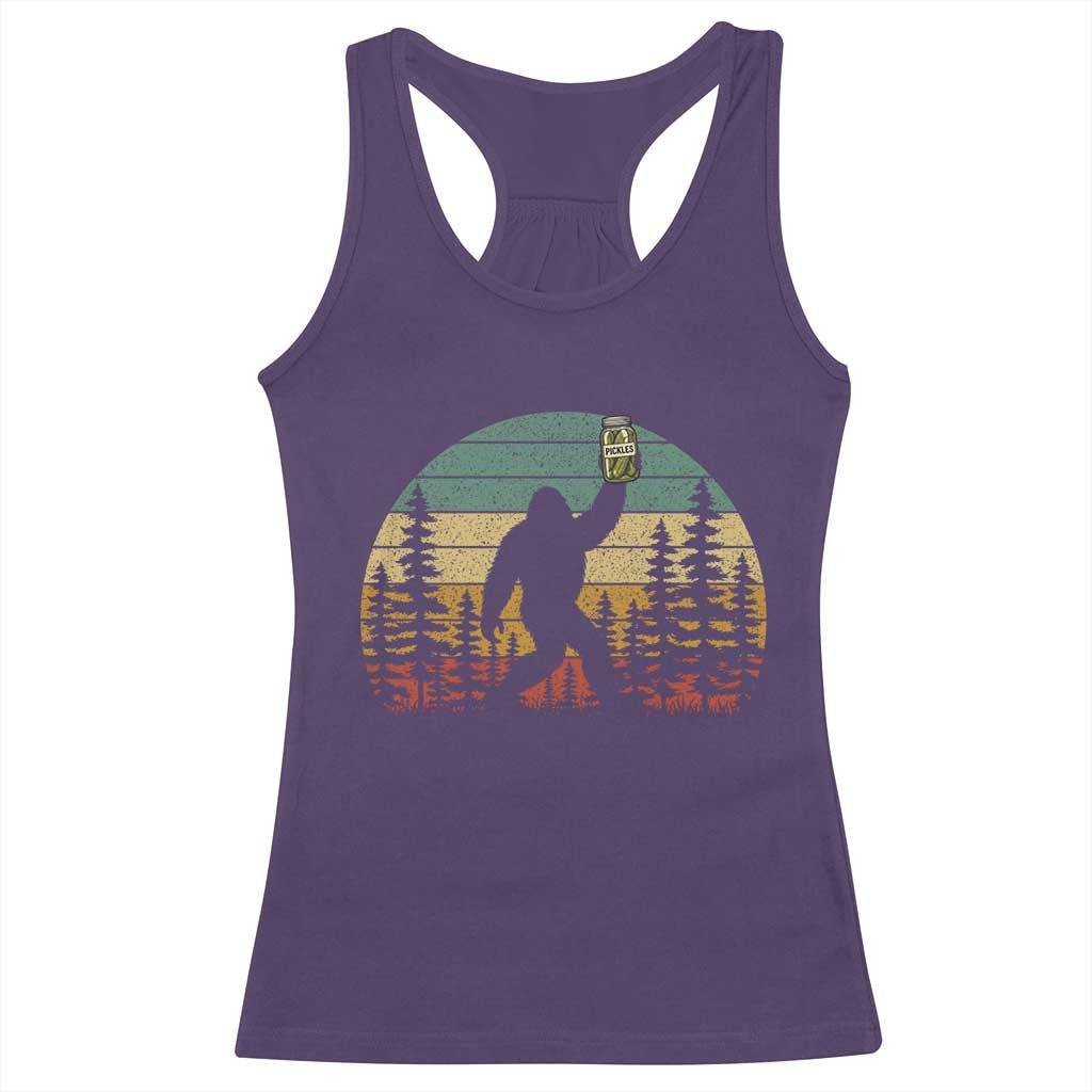 Funny Bigfoot Pickles Lover Racerback Tank Top Retro Sasquatch Cucumber Food Lover