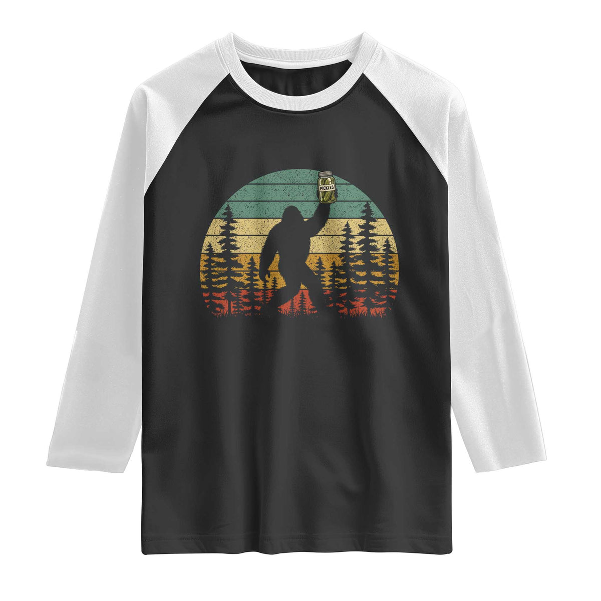 Funny Bigfoot Pickles Lover Raglan Shirt Retro Sasquatch Cucumber Food Lover