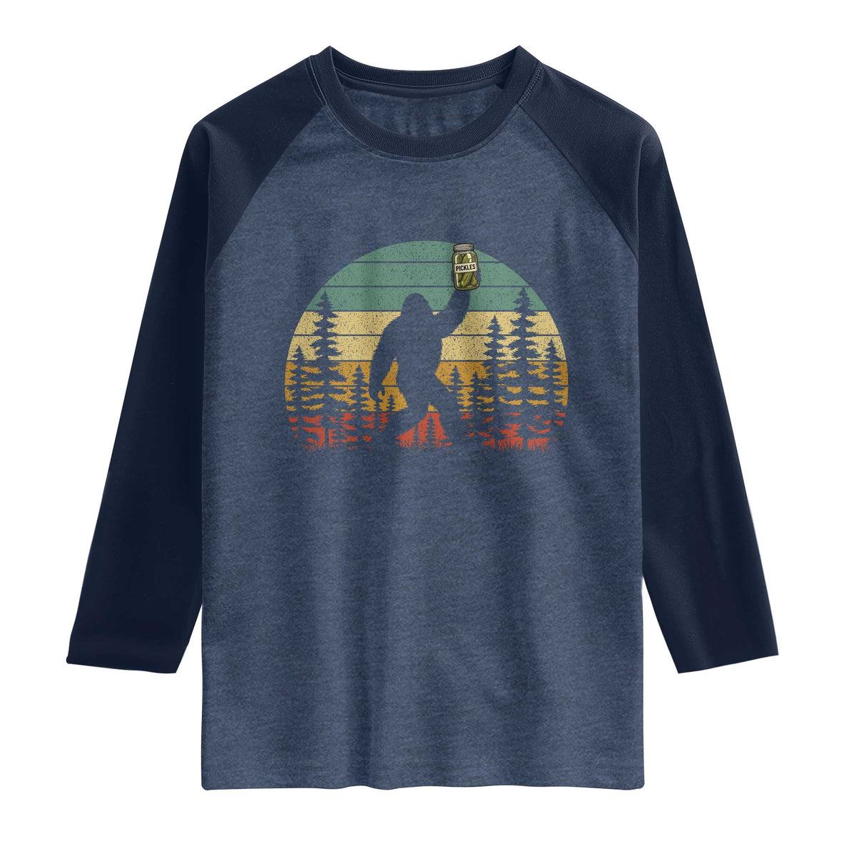Funny Bigfoot Pickles Lover Raglan Shirt Retro Sasquatch Cucumber Food Lover