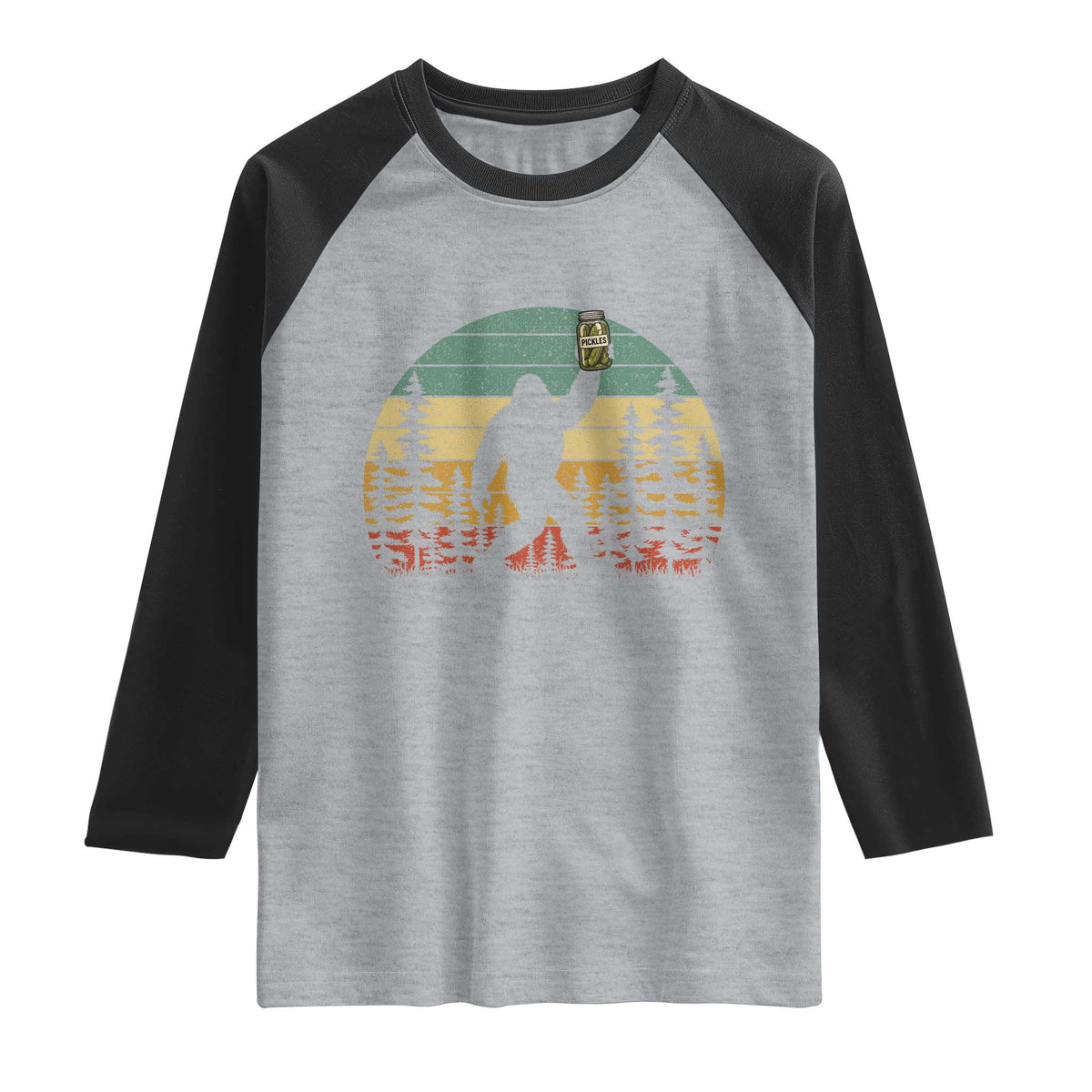 Funny Bigfoot Pickles Lover Raglan Shirt Retro Sasquatch Cucumber Food Lover
