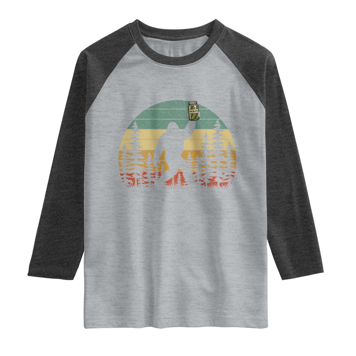 Funny Bigfoot Pickles Lover Raglan Shirt Retro Sasquatch Cucumber Food Lover