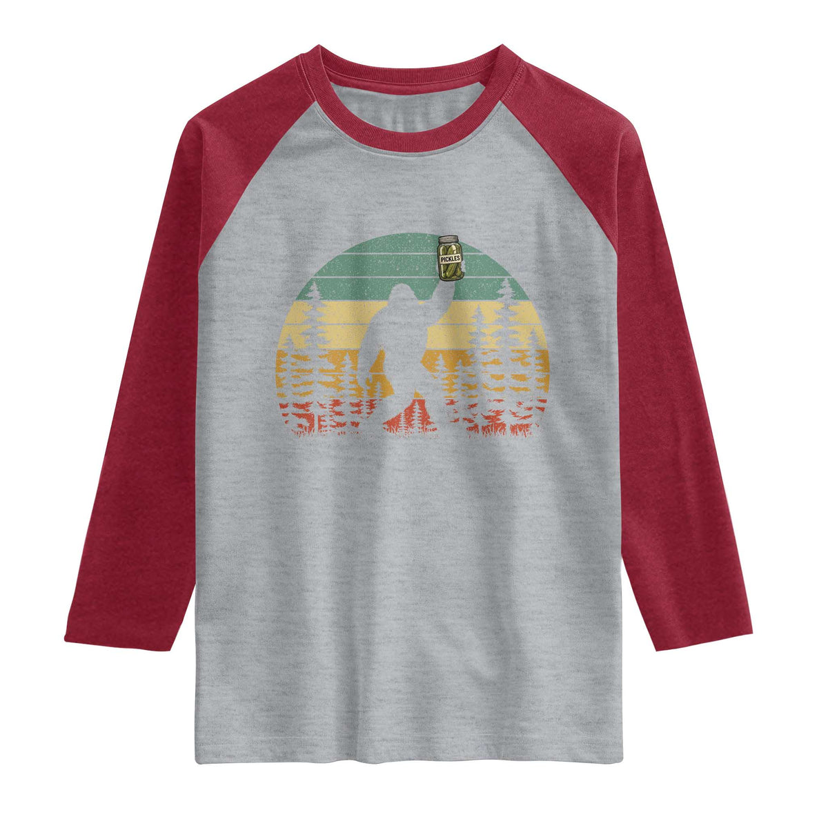 Funny Bigfoot Pickles Lover Raglan Shirt Retro Sasquatch Cucumber Food Lover