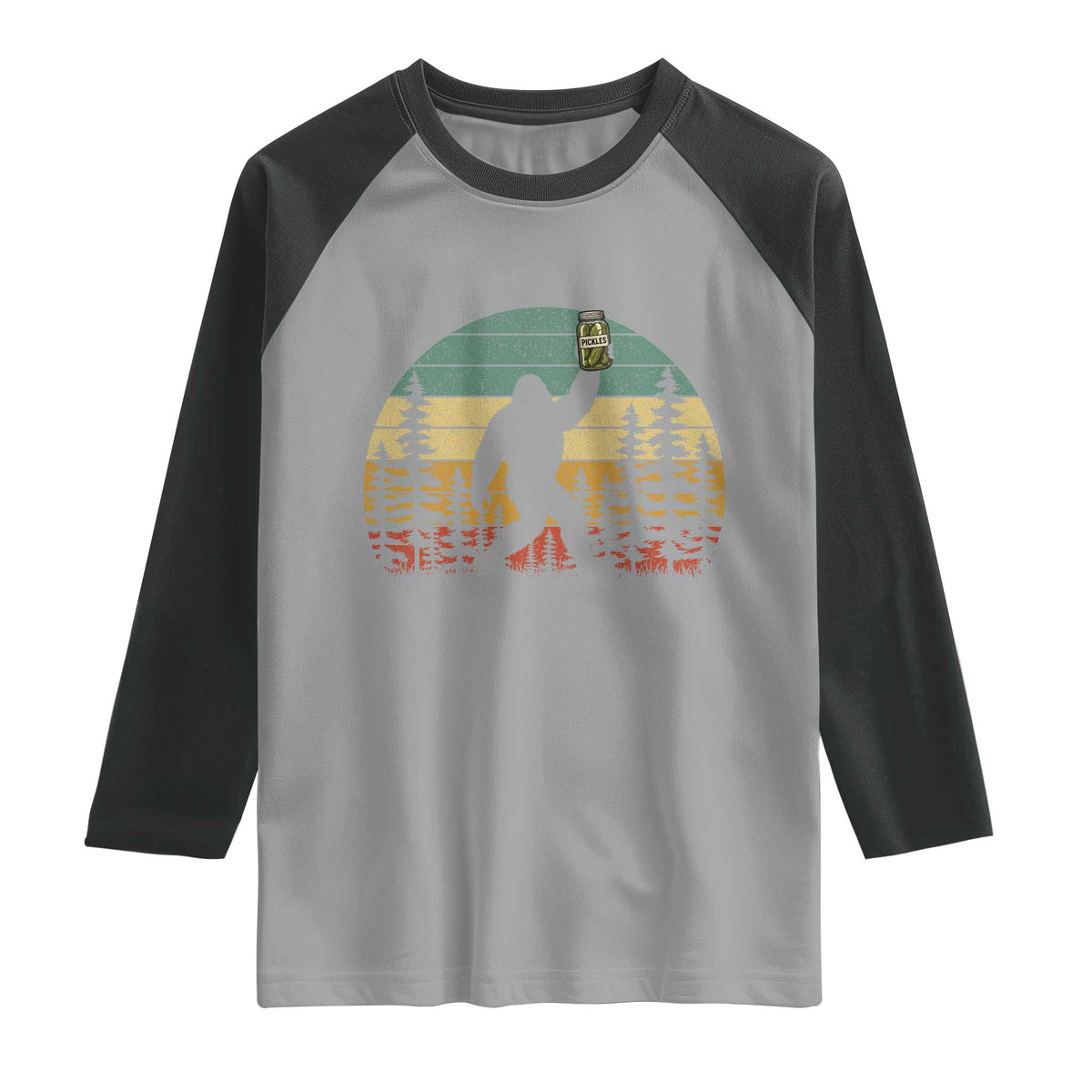 Funny Bigfoot Pickles Lover Raglan Shirt Retro Sasquatch Cucumber Food Lover
