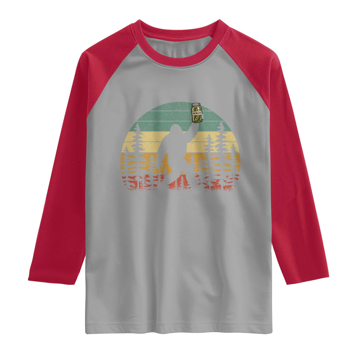 Funny Bigfoot Pickles Lover Raglan Shirt Retro Sasquatch Cucumber Food Lover