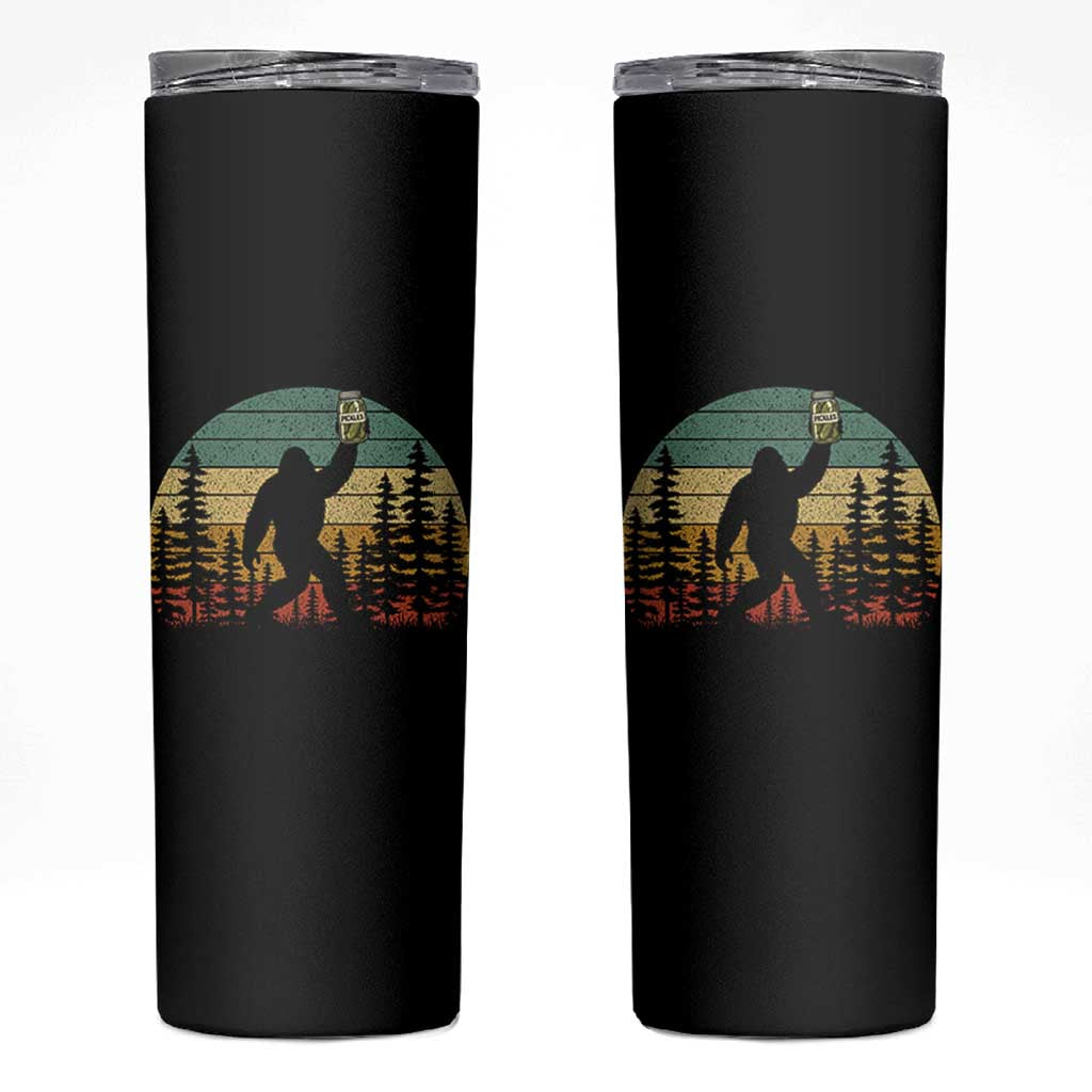 Funny Bigfoot Pickles Lover Skinny Tumbler Retro Sasquatch Cucumber Food Lover