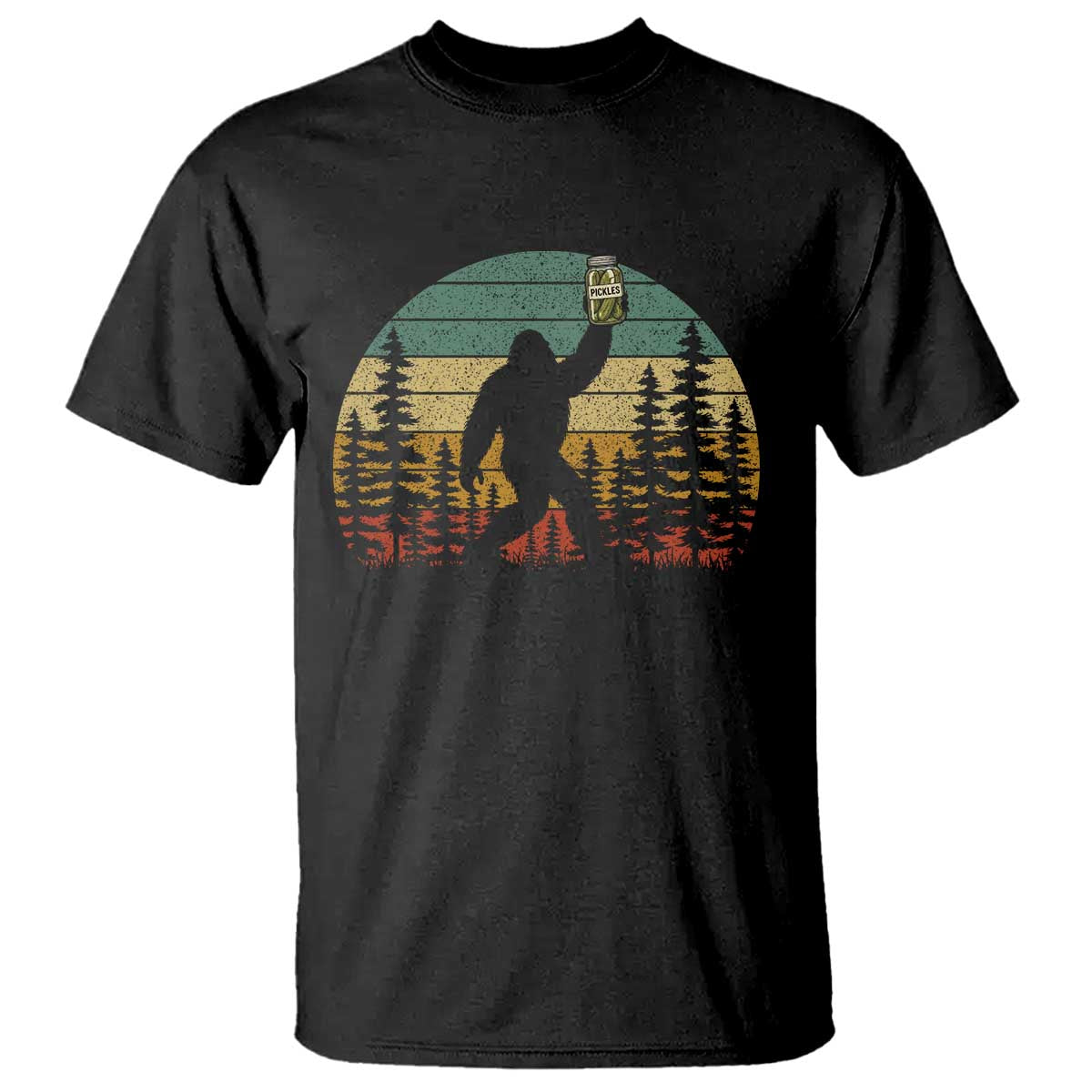 Funny Bigfoot Pickles Lover T Shirt Retro Sasquatch Cucumber Food Lover