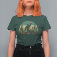 Funny Bigfoot Pickles Lover T Shirt For Women Retro Sasquatch Cucumber Food Lover