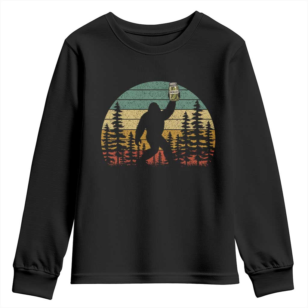 Funny Bigfoot Pickles Lover Youth Sweatshirt Retro Sasquatch Cucumber Food Lover