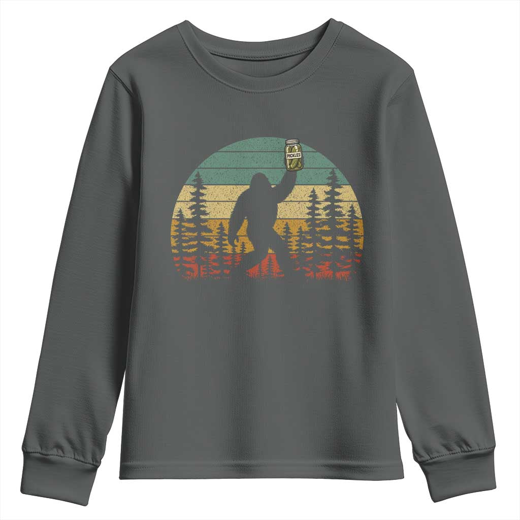 Funny Bigfoot Pickles Lover Youth Sweatshirt Retro Sasquatch Cucumber Food Lover