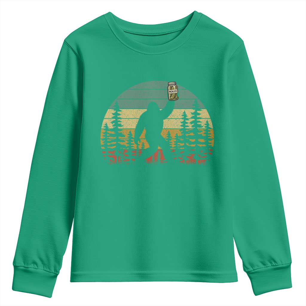 Funny Bigfoot Pickles Lover Youth Sweatshirt Retro Sasquatch Cucumber Food Lover