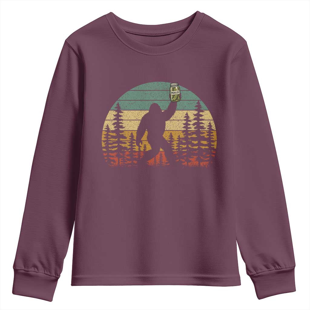 Funny Bigfoot Pickles Lover Youth Sweatshirt Retro Sasquatch Cucumber Food Lover