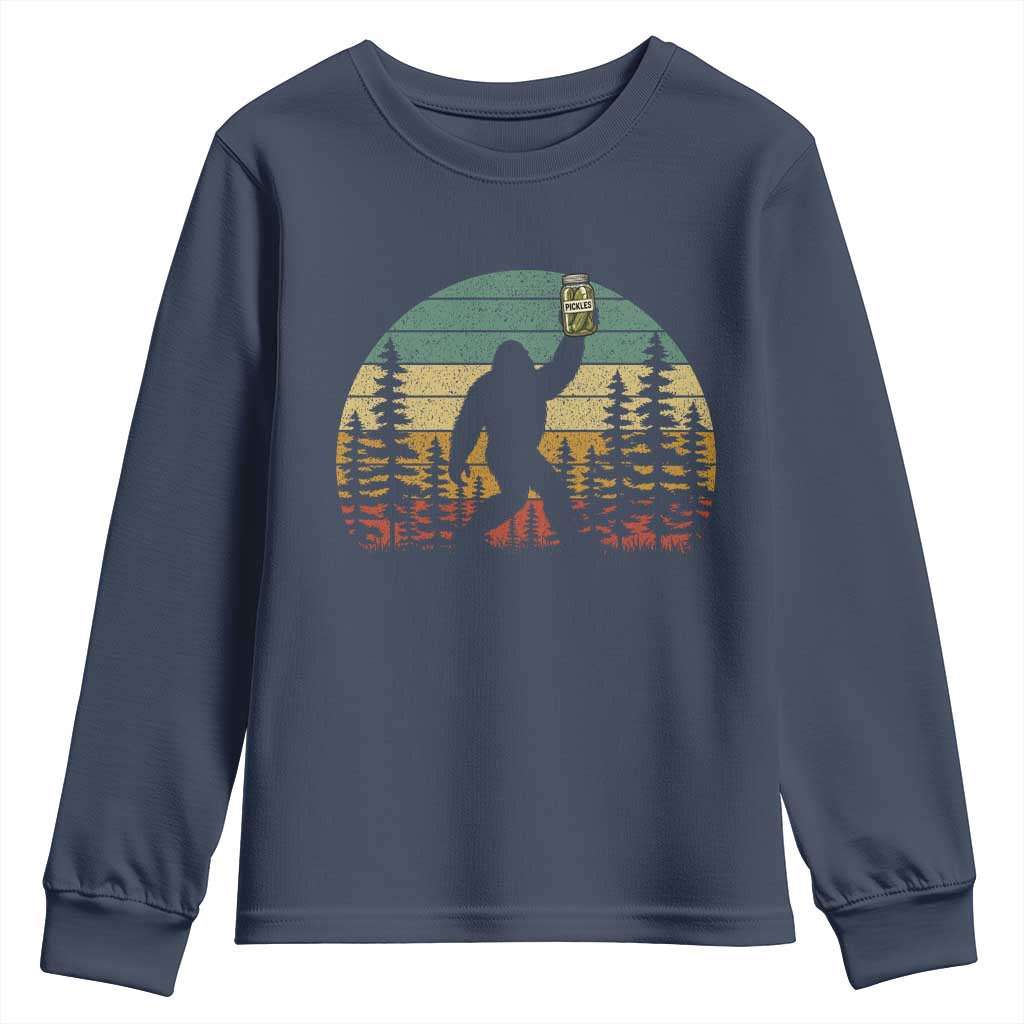 Funny Bigfoot Pickles Lover Youth Sweatshirt Retro Sasquatch Cucumber Food Lover