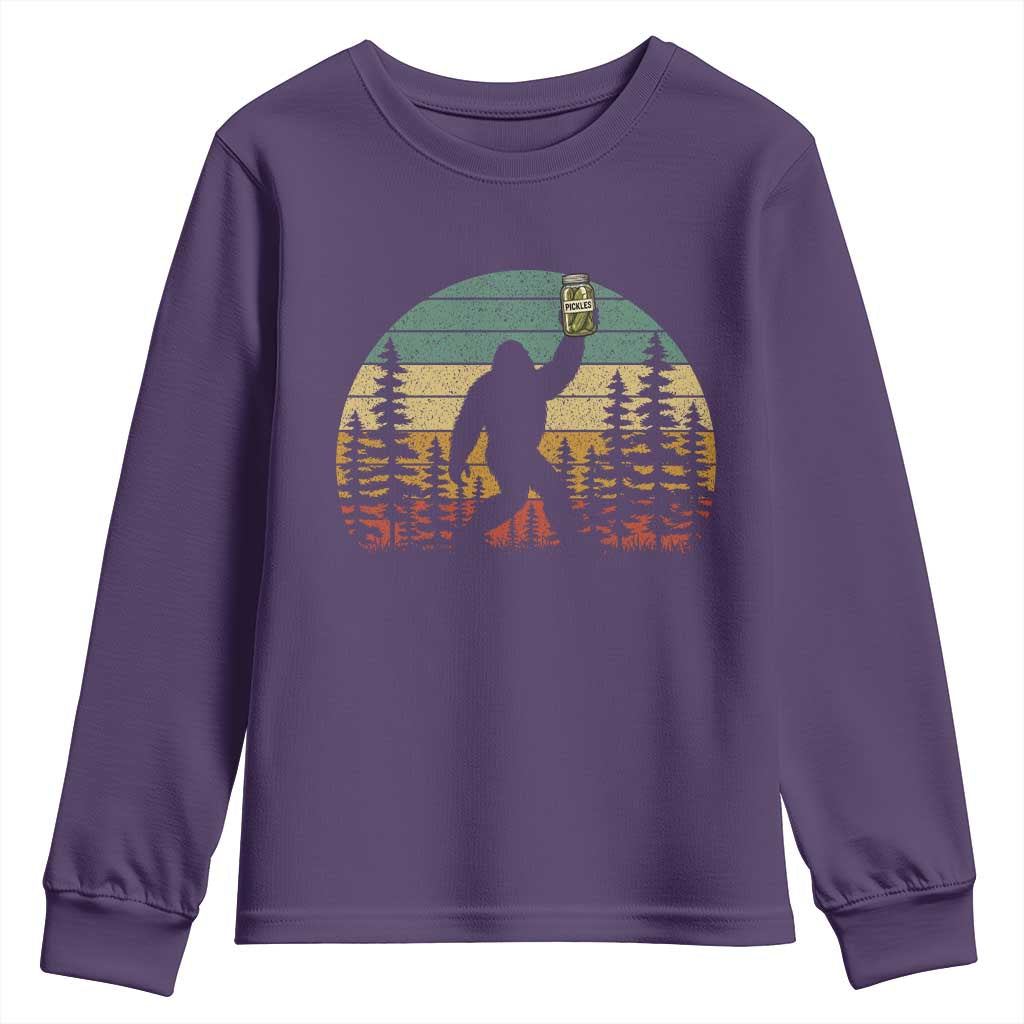 Funny Bigfoot Pickles Lover Youth Sweatshirt Retro Sasquatch Cucumber Food Lover