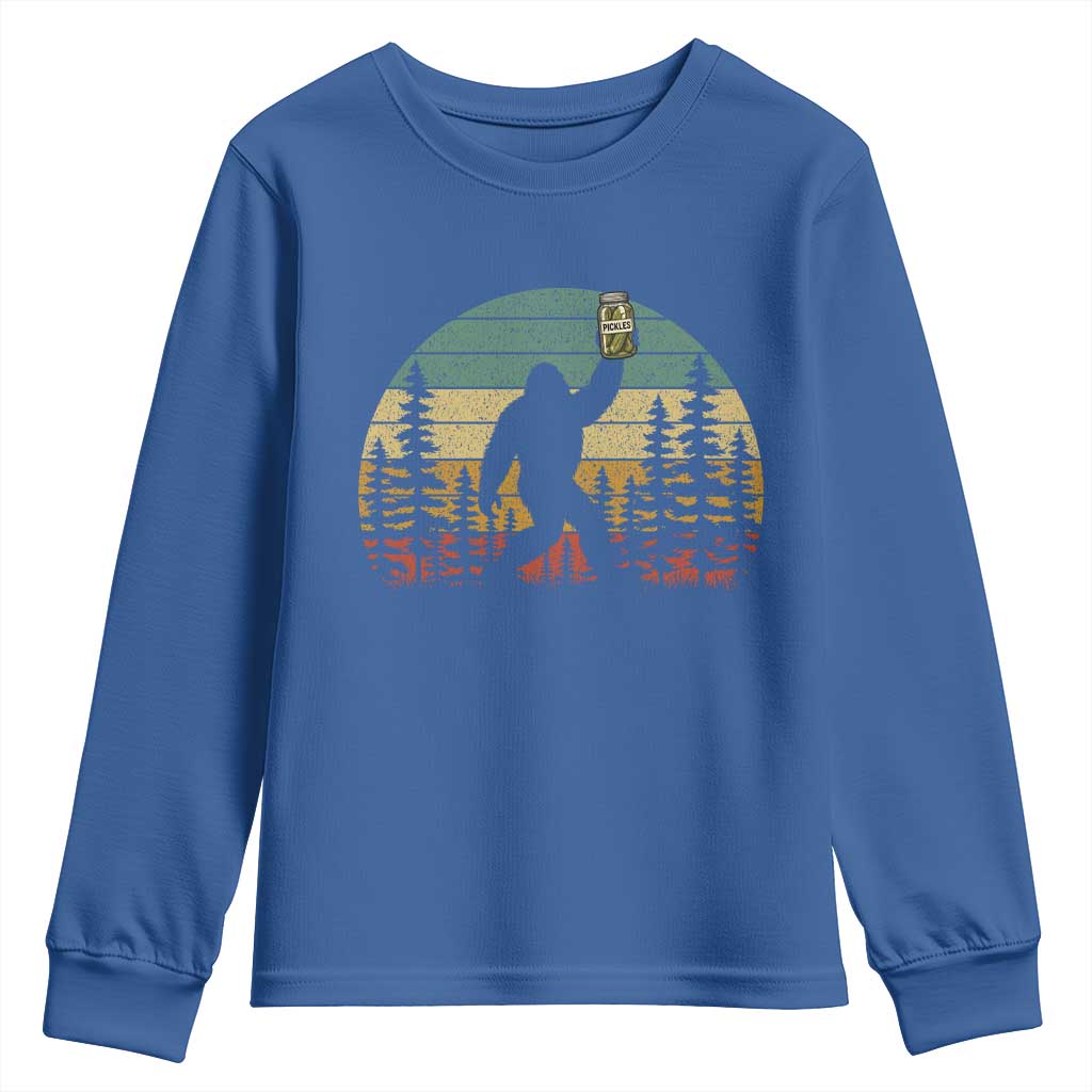 Funny Bigfoot Pickles Lover Youth Sweatshirt Retro Sasquatch Cucumber Food Lover