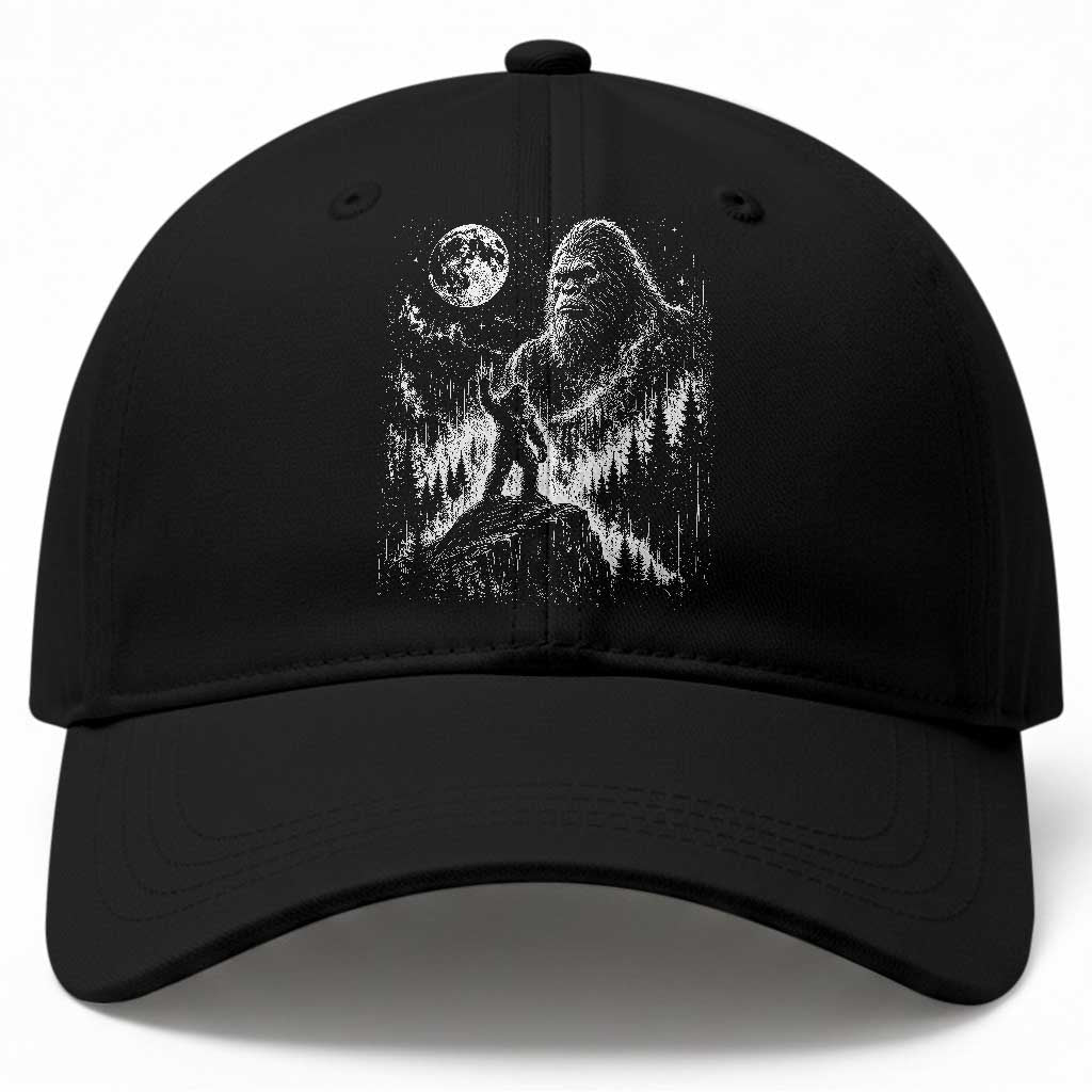 Bigfoot Howling at Moon Mystical Forest Baseball Cap Funny Sasquatch Nature Lover