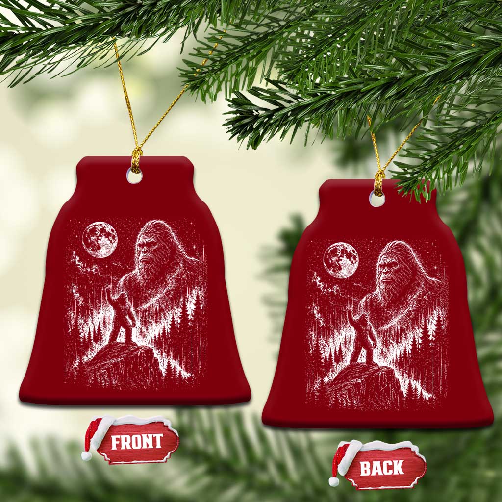 Bigfoot Howling at Moon Mystical Forest Ceramic Ornament Funny Sasquatch Nature Lover