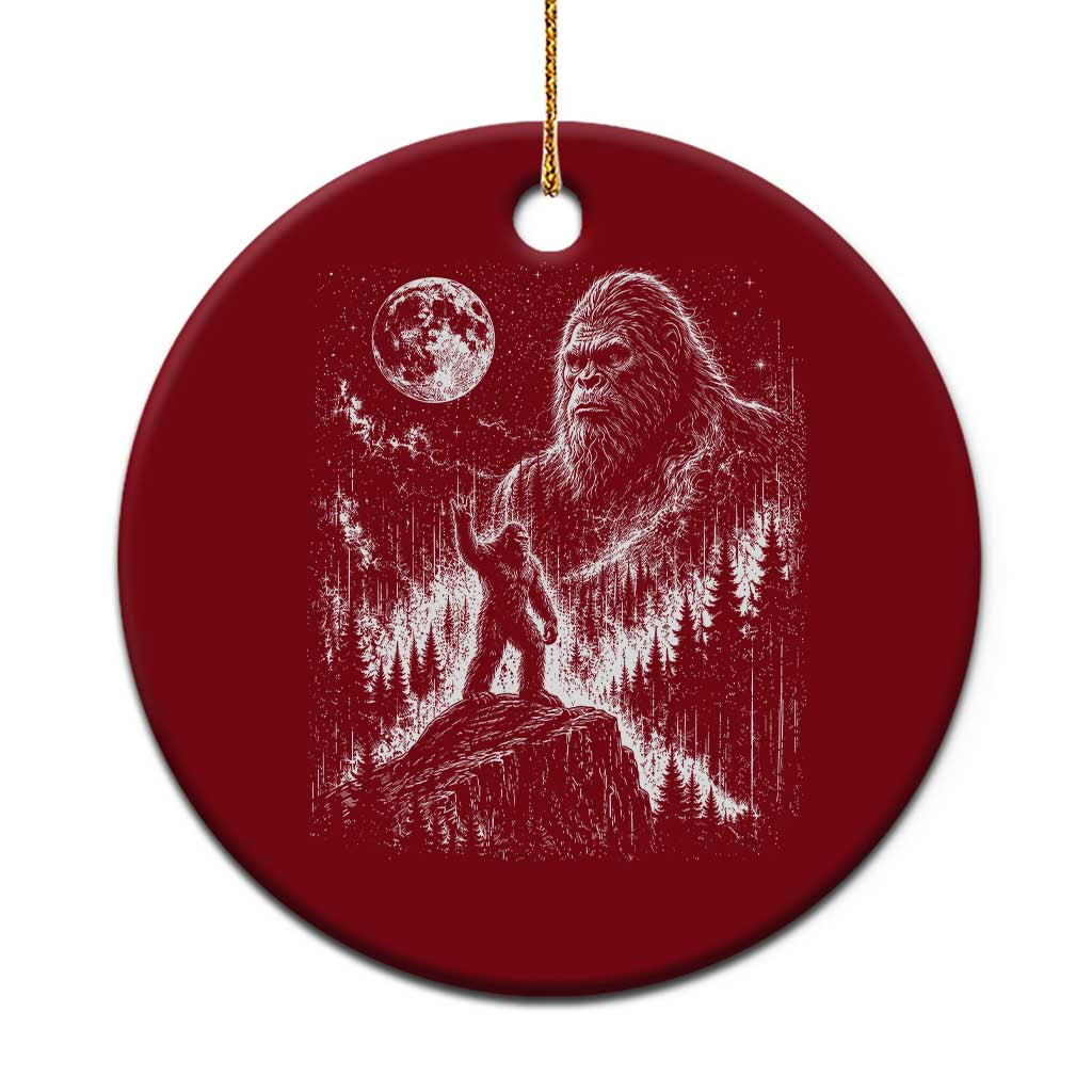 Bigfoot Howling at Moon Mystical Forest Ceramic Ornament Funny Sasquatch Nature Lover