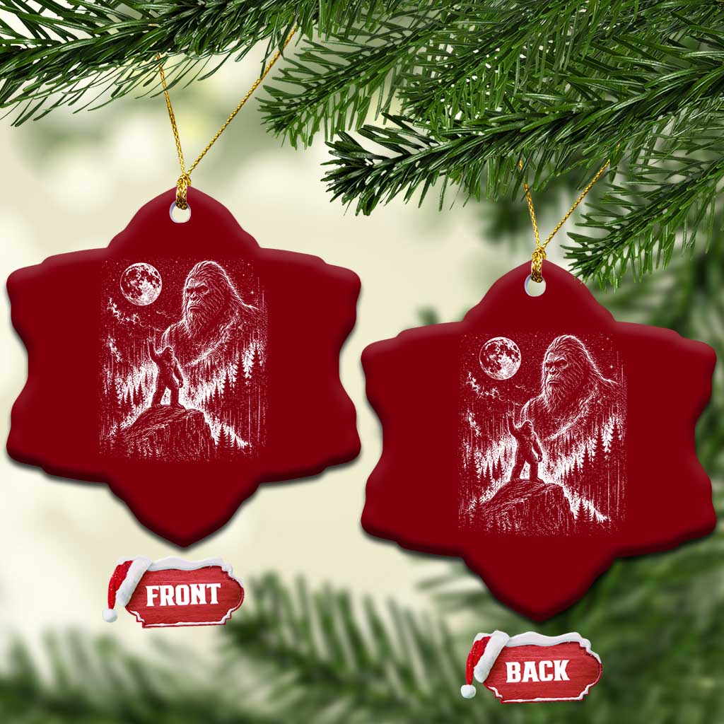 Bigfoot Howling at Moon Mystical Forest Ceramic Ornament Funny Sasquatch Nature Lover