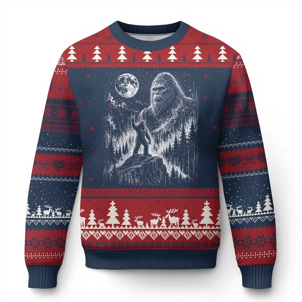 Bigfoot Howling at Moon Mystical Forest Ugly Christmas Sweater Funny Sasquatch Nature Lover
