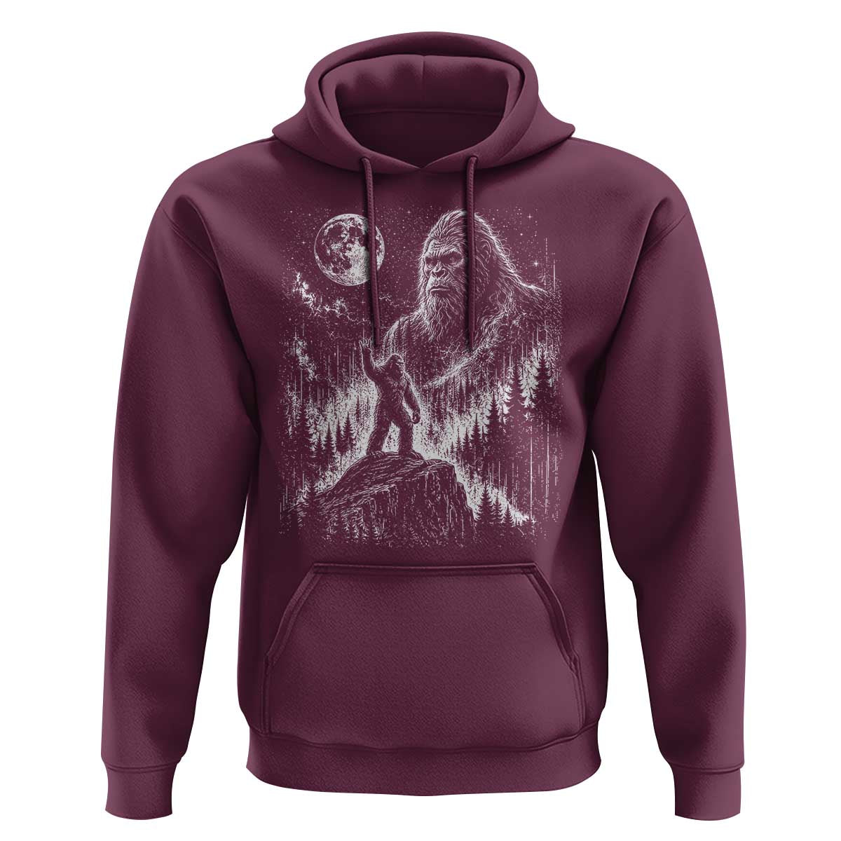 Bigfoot Howling at Moon Mystical Forest Hoodie Funny Sasquatch Nature Lover