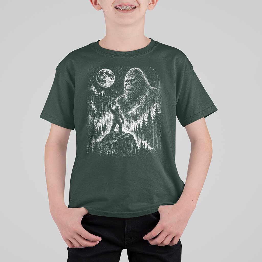 Bigfoot Howling at Moon Mystical Forest T Shirt For Kid Funny Sasquatch Nature Lover