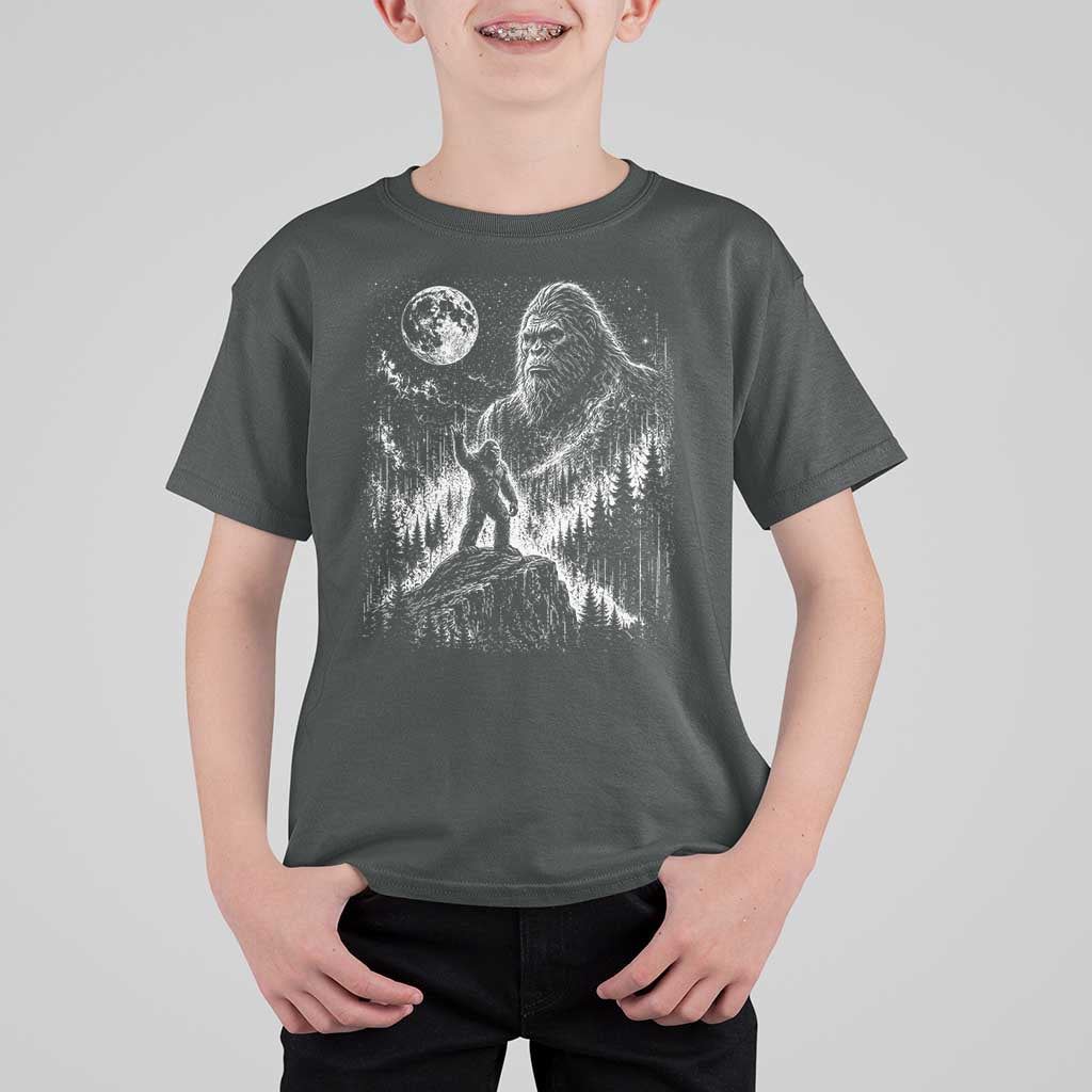 Bigfoot Howling at Moon Mystical Forest T Shirt For Kid Funny Sasquatch Nature Lover
