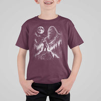 Bigfoot Howling at Moon Mystical Forest T Shirt For Kid Funny Sasquatch Nature Lover