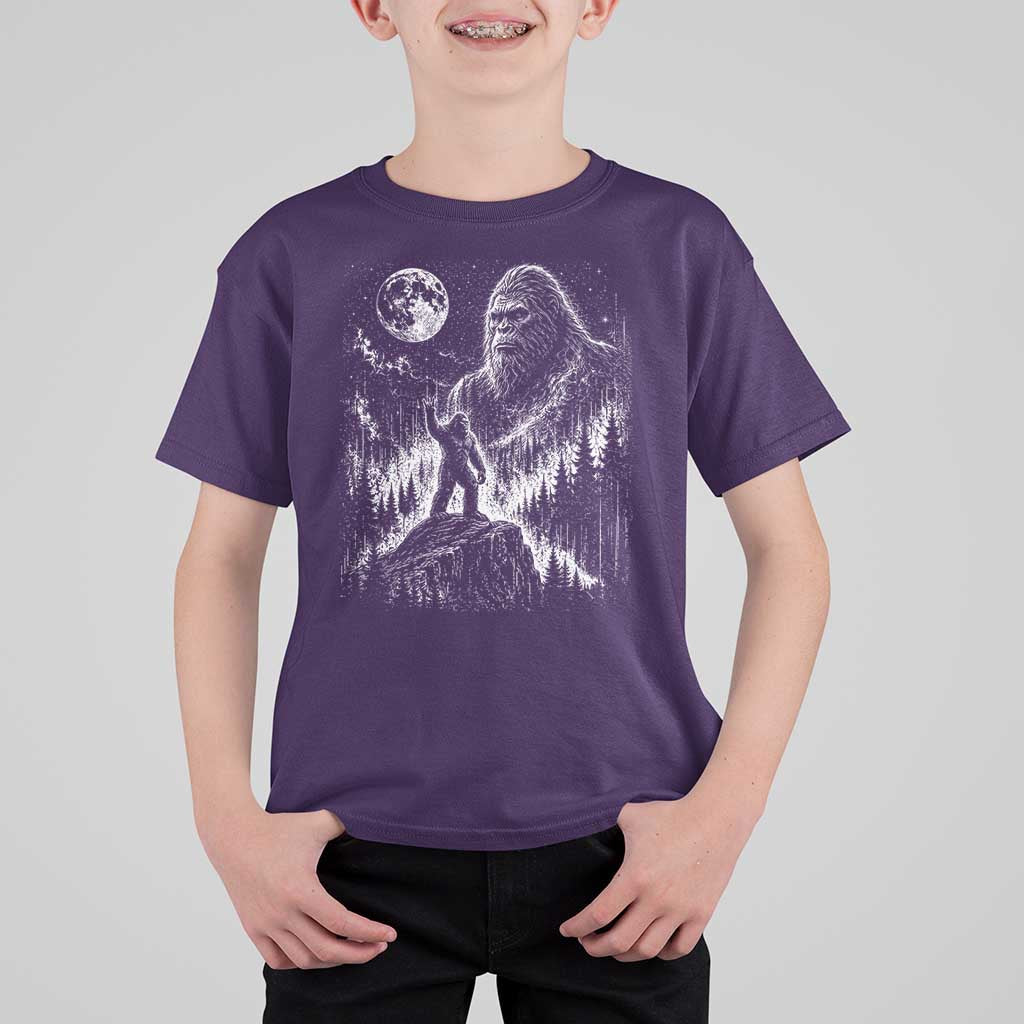 Bigfoot Howling at Moon Mystical Forest T Shirt For Kid Funny Sasquatch Nature Lover