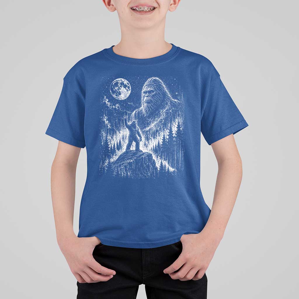 Bigfoot Howling at Moon Mystical Forest T Shirt For Kid Funny Sasquatch Nature Lover