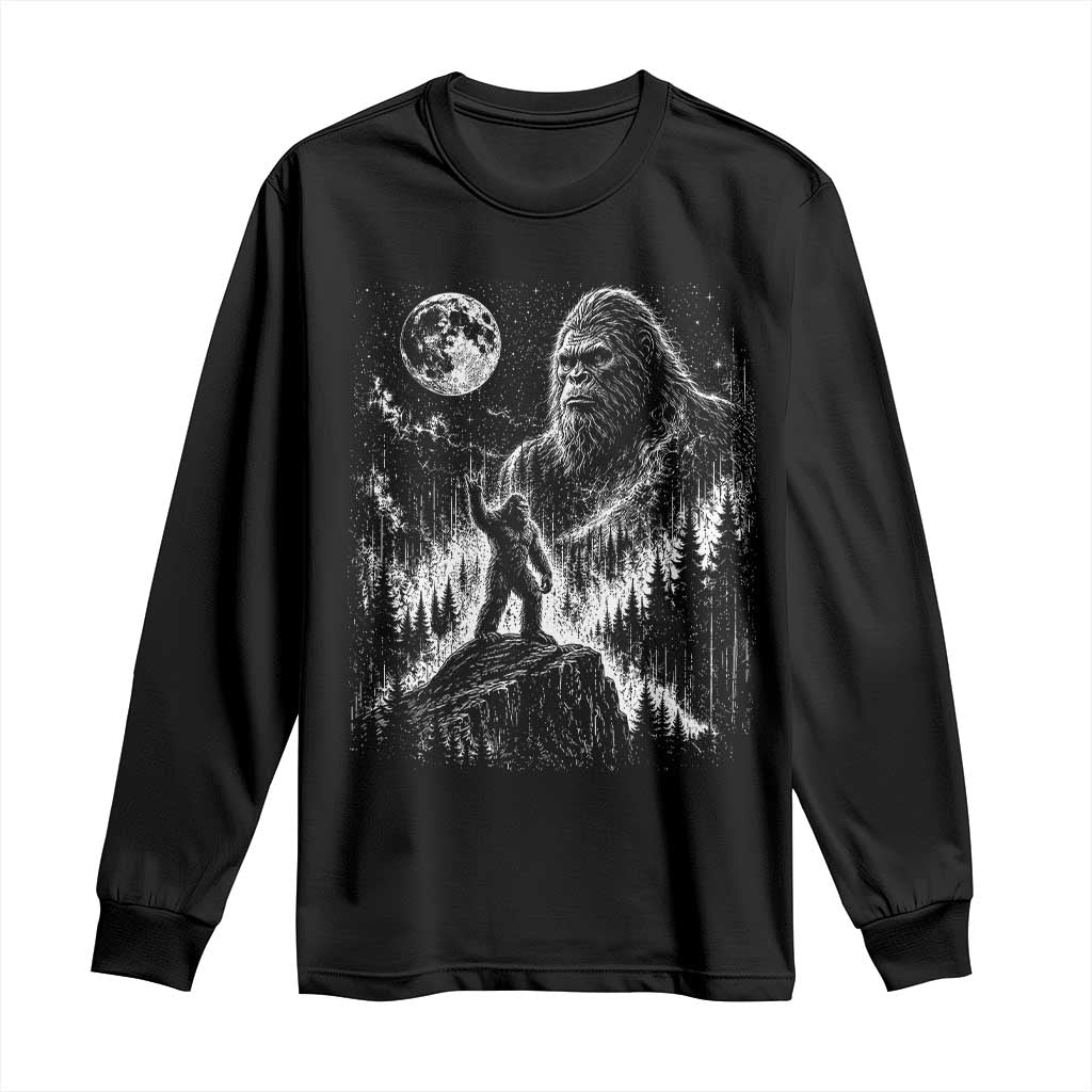 Bigfoot Howling at Moon Mystical Forest Long Sleeve Shirt Funny Sasquatch Nature Lover