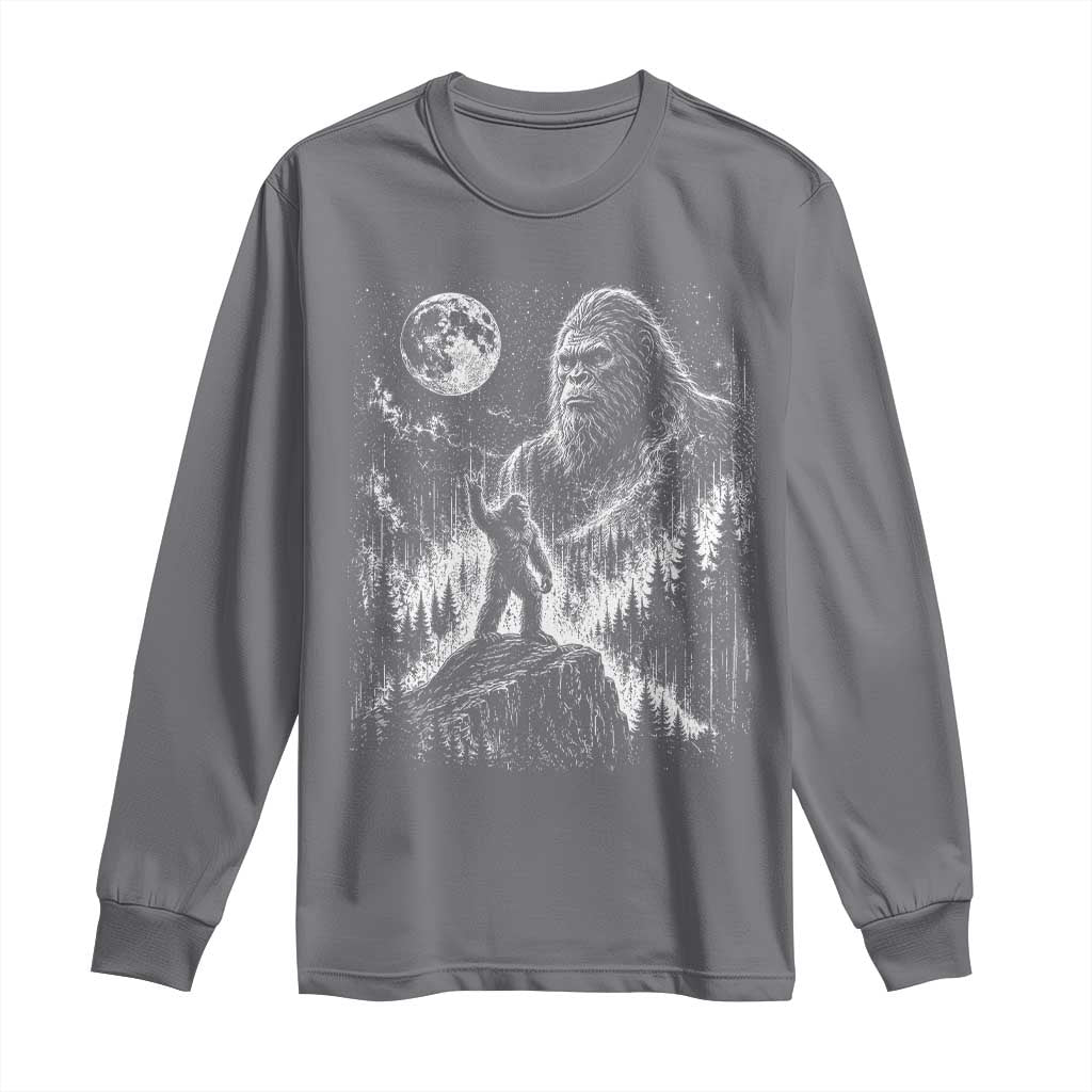 Bigfoot Howling at Moon Mystical Forest Long Sleeve Shirt Funny Sasquatch Nature Lover