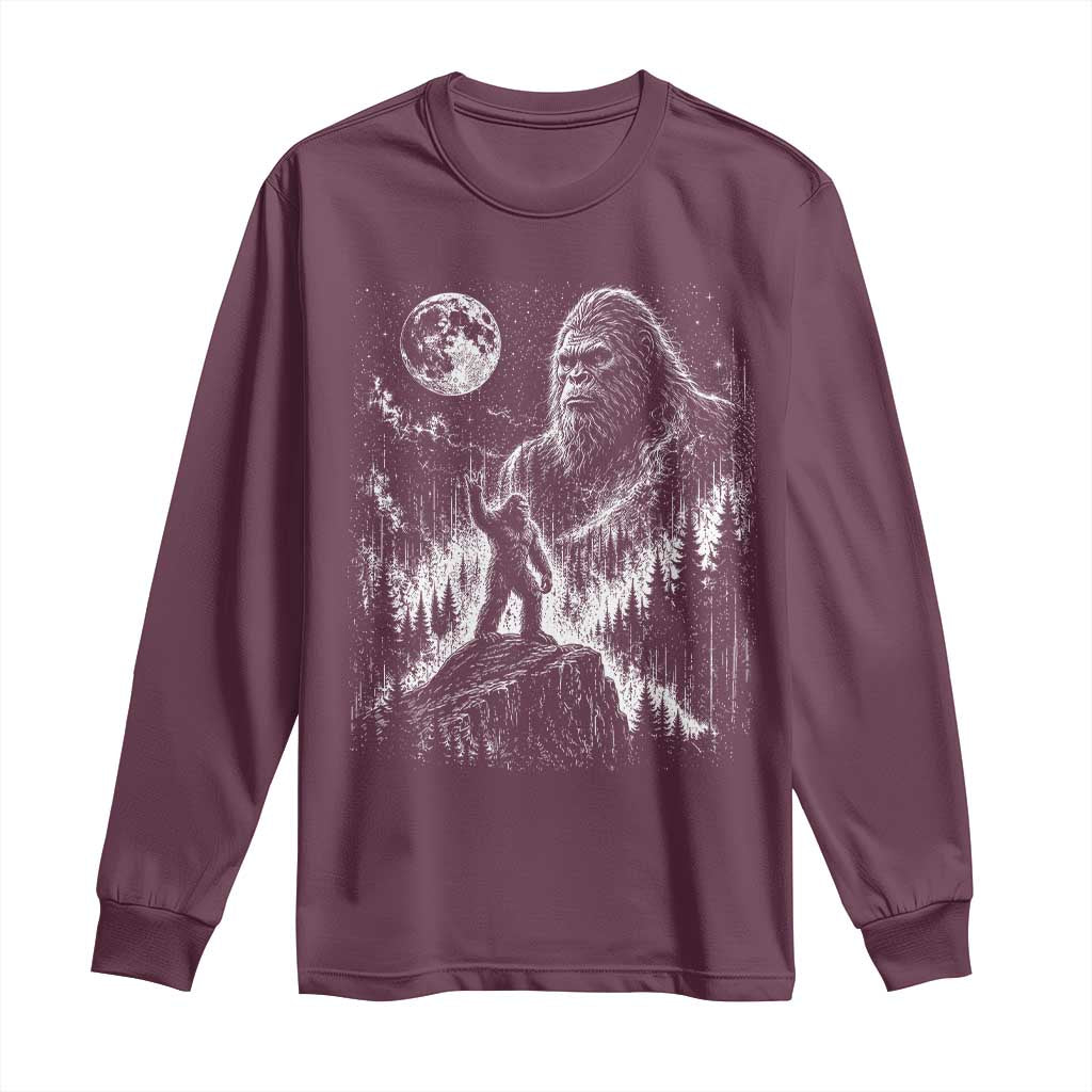 Bigfoot Howling at Moon Mystical Forest Long Sleeve Shirt Funny Sasquatch Nature Lover