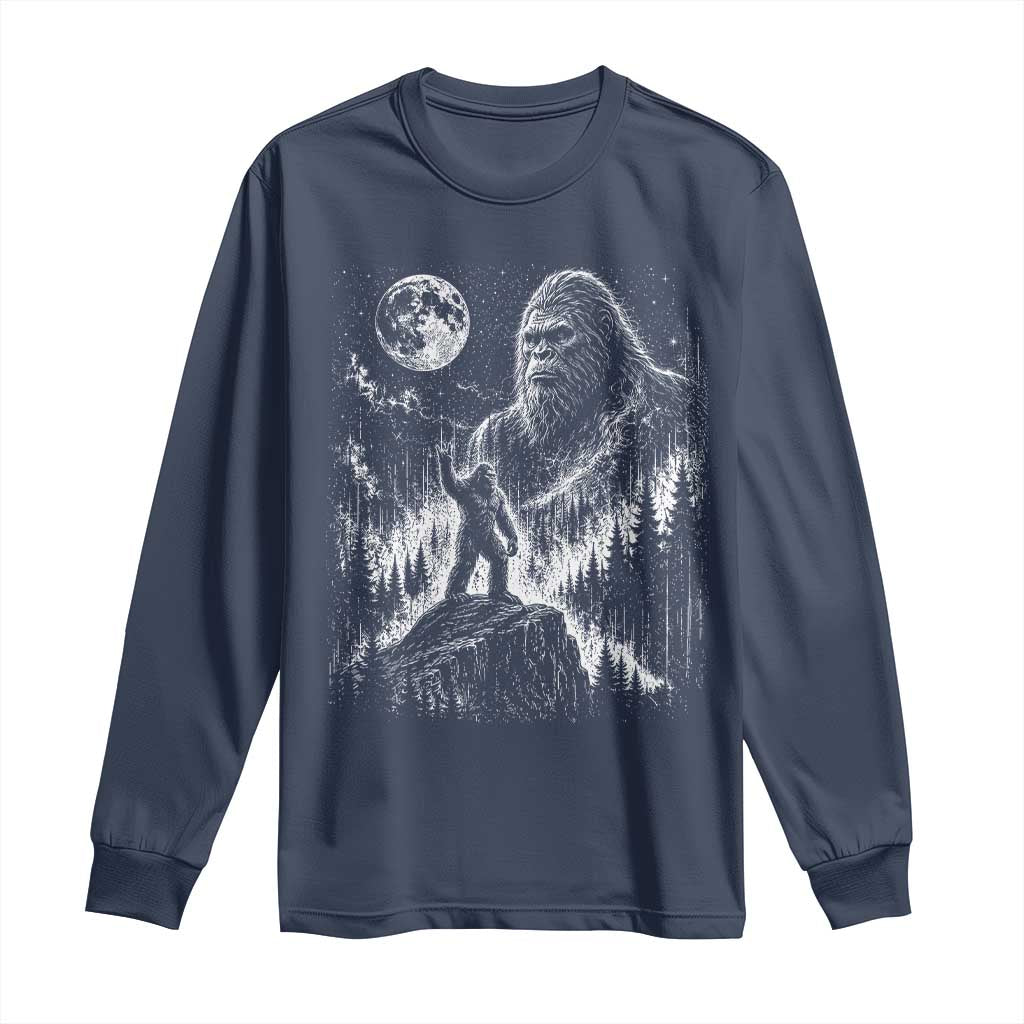 Bigfoot Howling at Moon Mystical Forest Long Sleeve Shirt Funny Sasquatch Nature Lover