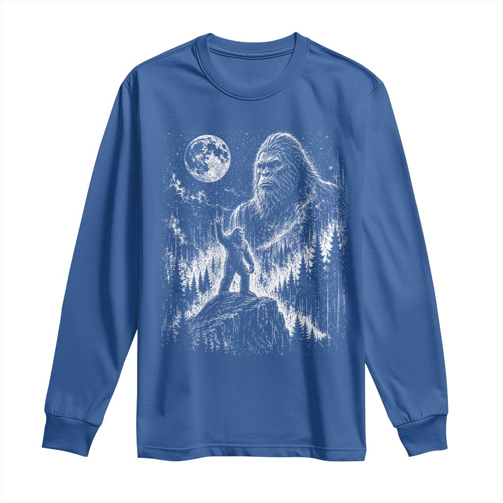 Bigfoot Howling at Moon Mystical Forest Long Sleeve Shirt Funny Sasquatch Nature Lover