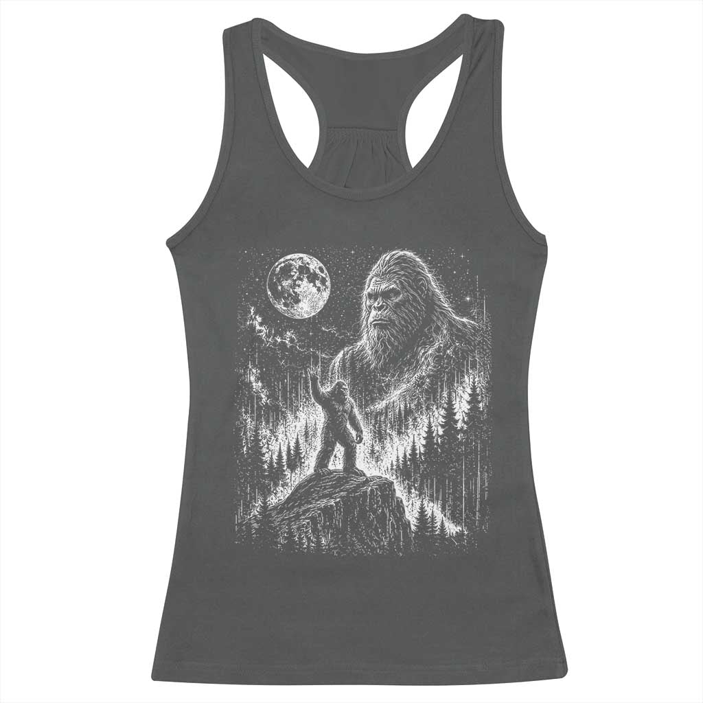Bigfoot Howling at Moon Mystical Forest Racerback Tank Top Funny Sasquatch Nature Lover