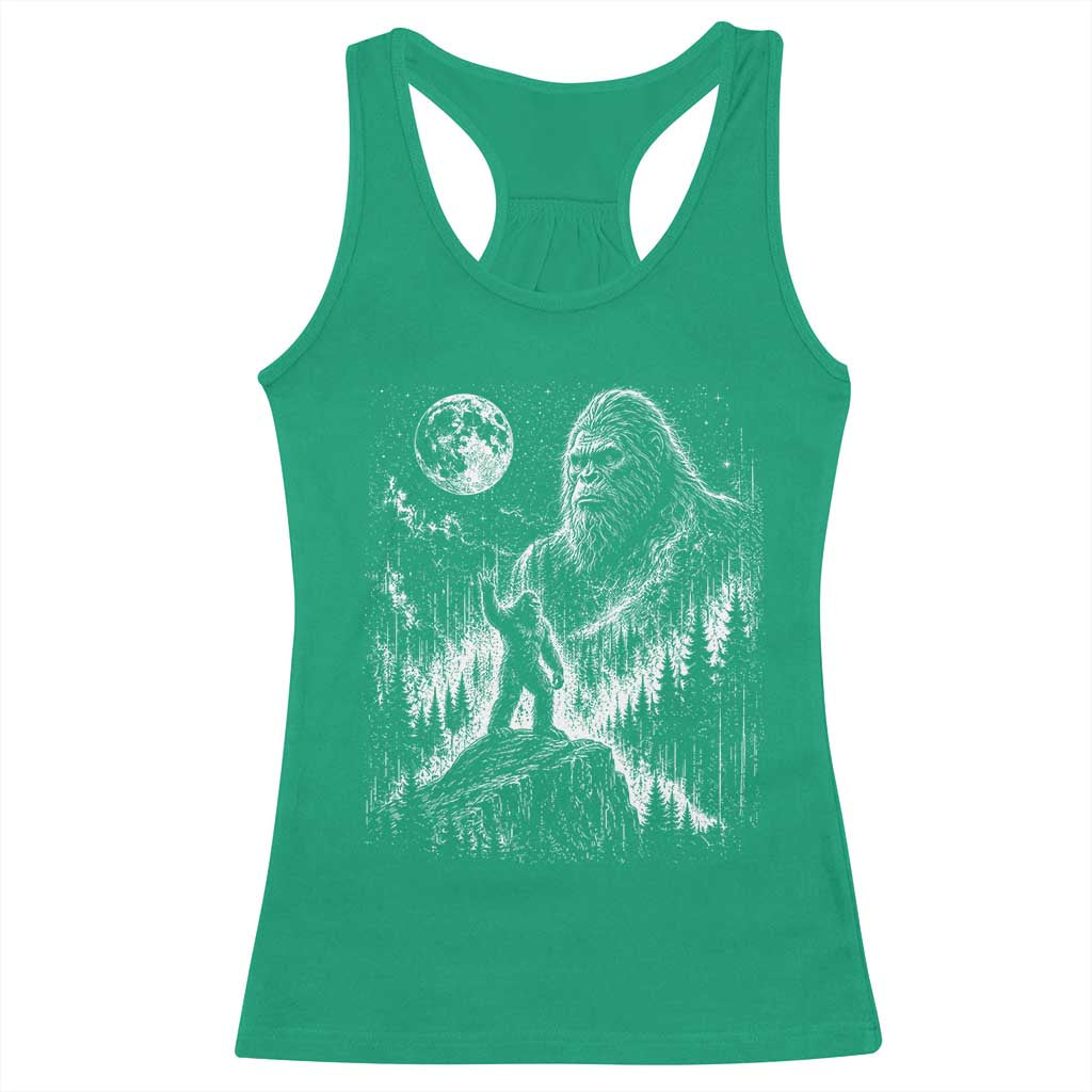 Bigfoot Howling at Moon Mystical Forest Racerback Tank Top Funny Sasquatch Nature Lover