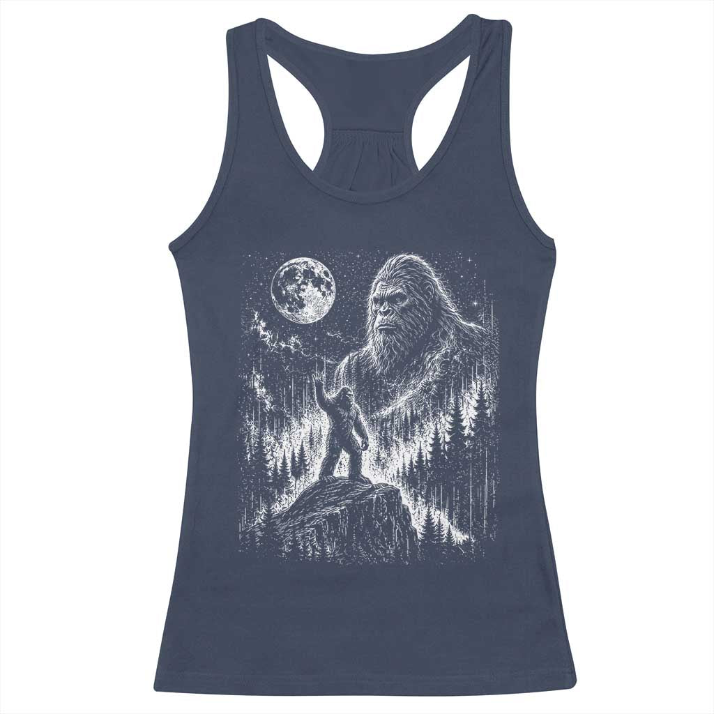 Bigfoot Howling at Moon Mystical Forest Racerback Tank Top Funny Sasquatch Nature Lover
