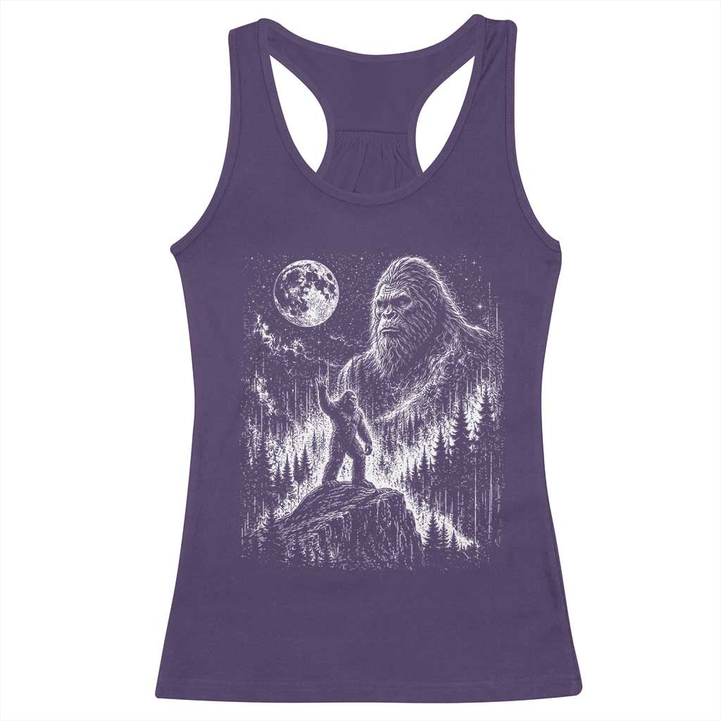 Bigfoot Howling at Moon Mystical Forest Racerback Tank Top Funny Sasquatch Nature Lover