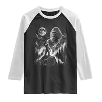 Bigfoot Howling at Moon Mystical Forest Raglan Shirt Funny Sasquatch Nature Lover