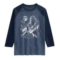 Bigfoot Howling at Moon Mystical Forest Raglan Shirt Funny Sasquatch Nature Lover