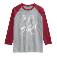 Bigfoot Howling at Moon Mystical Forest Raglan Shirt Funny Sasquatch Nature Lover