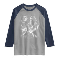 Bigfoot Howling at Moon Mystical Forest Raglan Shirt Funny Sasquatch Nature Lover