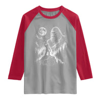 Bigfoot Howling at Moon Mystical Forest Raglan Shirt Funny Sasquatch Nature Lover