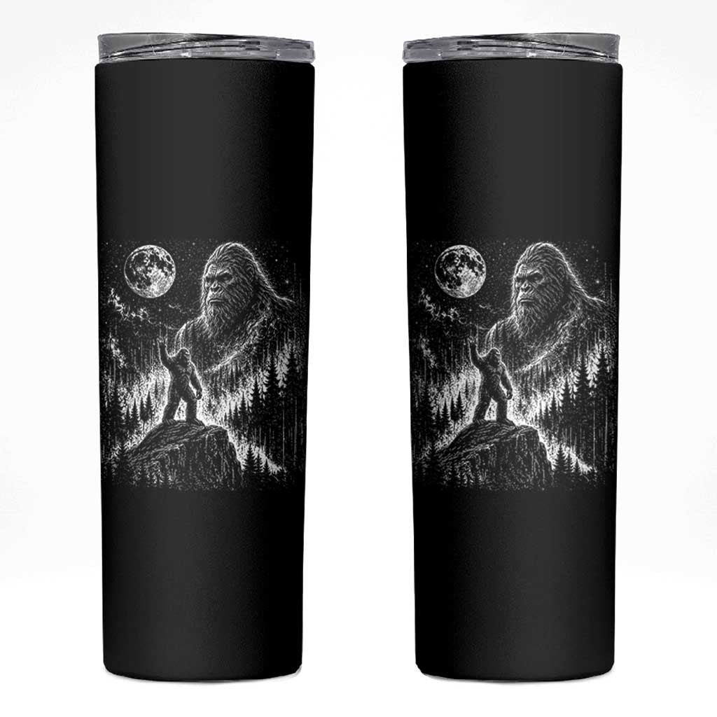Bigfoot Howling at Moon Mystical Forest Skinny Tumbler Funny Sasquatch Nature Lover