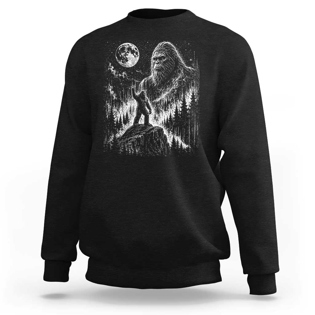 Bigfoot Howling at Moon Mystical Forest Sweatshirt Funny Sasquatch Nature Lover