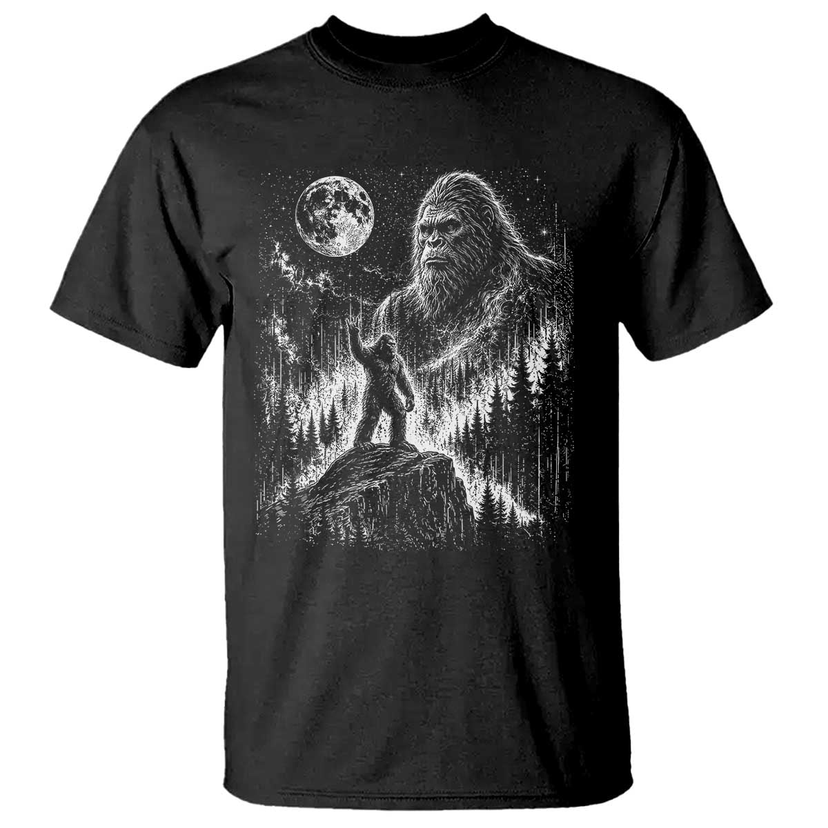 Bigfoot Howling at Moon Mystical Forest T Shirt Funny Sasquatch Nature Lover