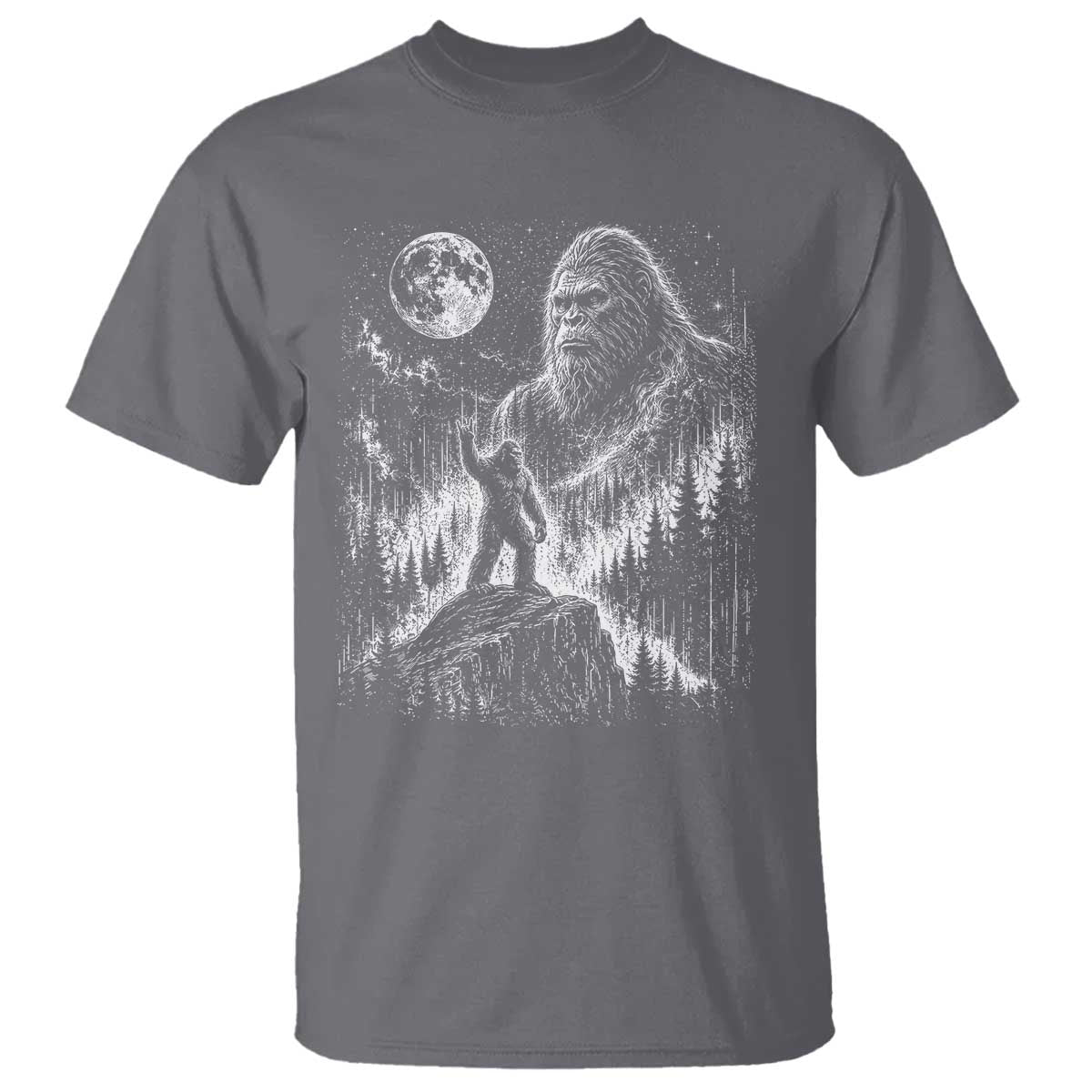 Bigfoot Howling at Moon Mystical Forest T Shirt Funny Sasquatch Nature Lover