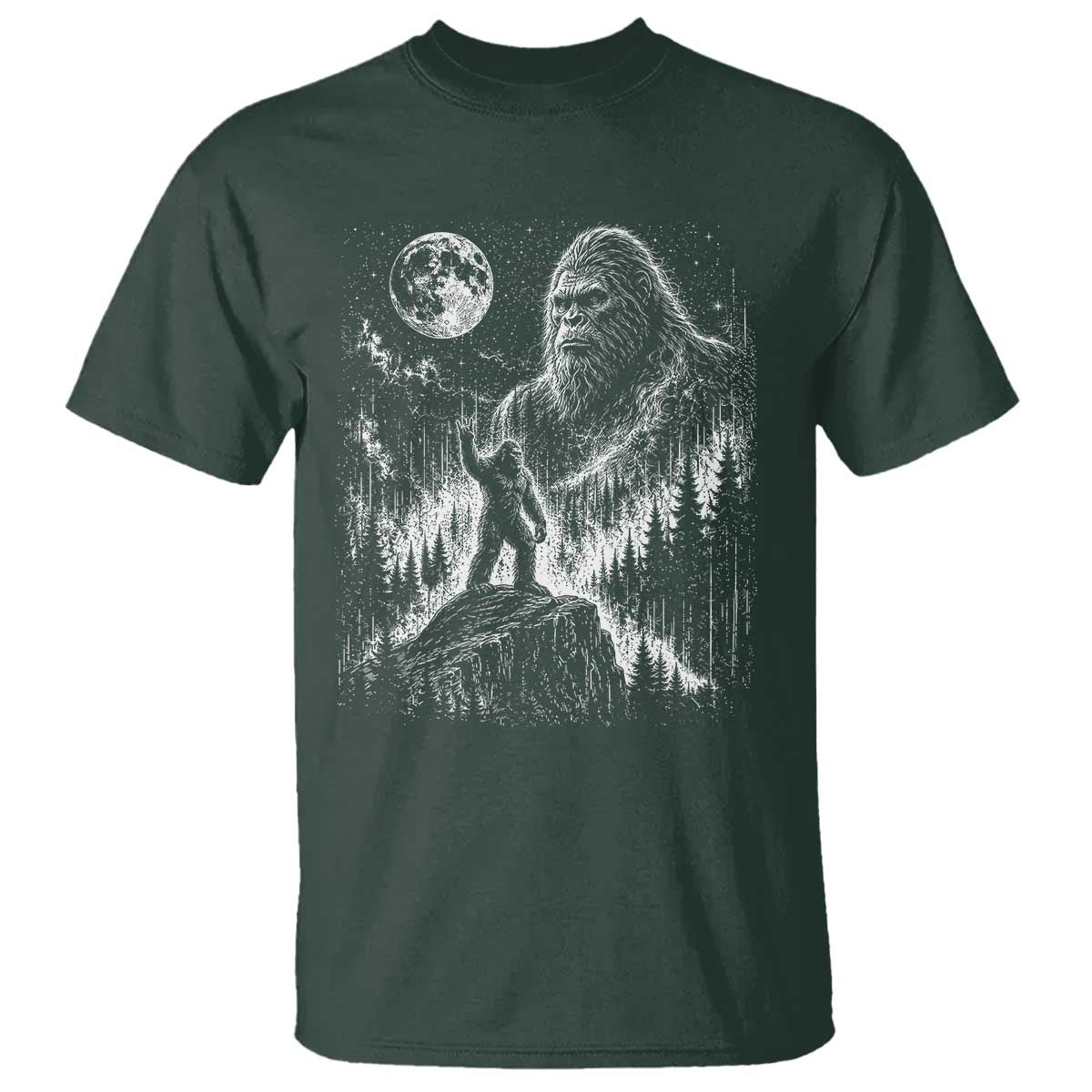 Bigfoot Howling at Moon Mystical Forest T Shirt Funny Sasquatch Nature Lover
